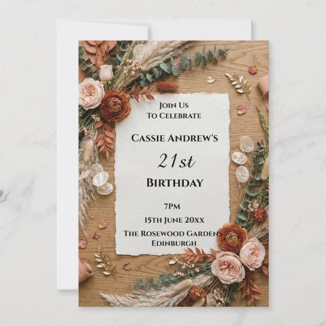 Rustic Floral Milestone Birthday Invitation (Front)