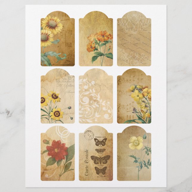 Rustic Floral Mini Labels Scrapbook Embellishments (Front)