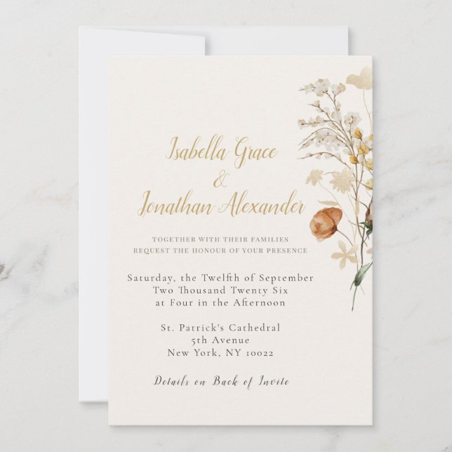 Rustic Floral Minimalist Wedding Invitation (Front)