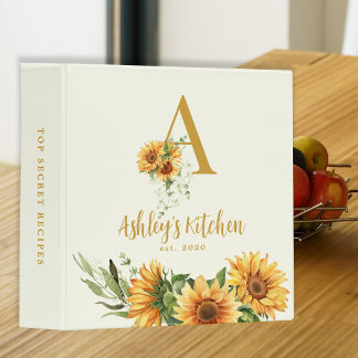 Rustic floral monogrammed kitchen recipes cookbook binder