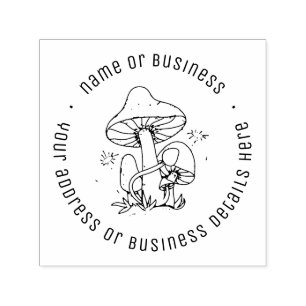 Rustic Floral Mushroom Custom Name Return Address Self-inking Stamp