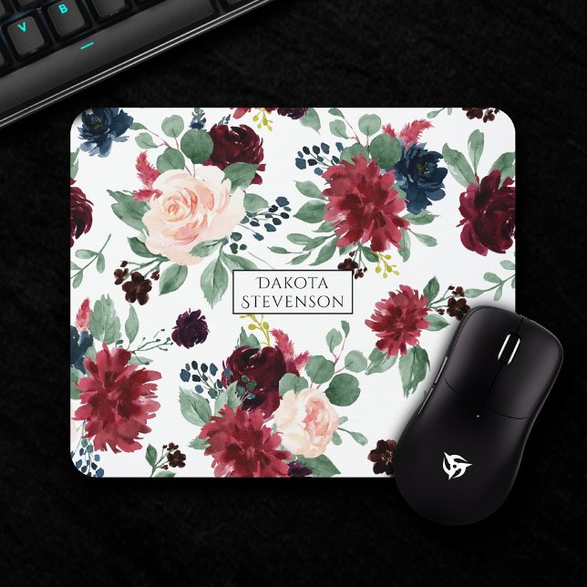 Rustic Floral | Navy and Burgundy Marsala Pattern Mouse Pad (Creator Uploaded)