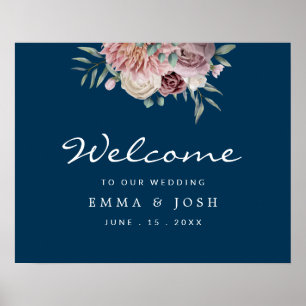 Rustic, Floral, Navy, Wedding Welcome Sign
