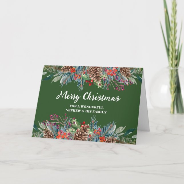 Rustic Floral Nephew & Family Merry Christmas Card (Front)