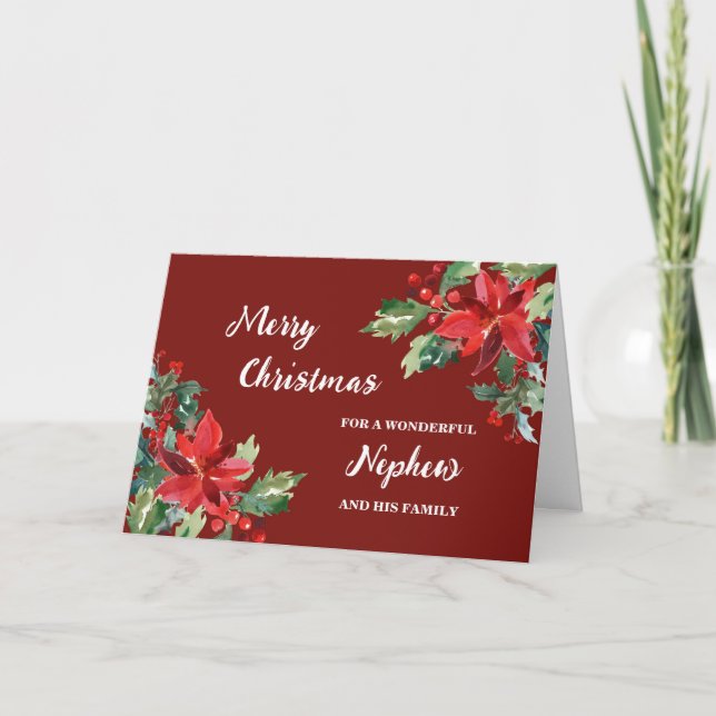 Rustic Floral Nephew & Family Merry Christmas Card (Front)