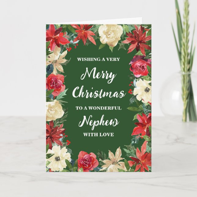 Rustic Floral Nephew Merry Christmas Card (Front)