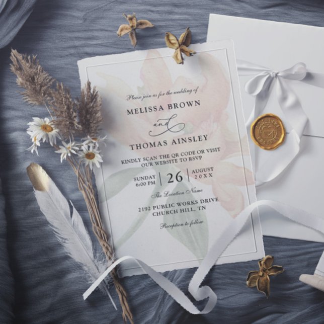 Rustic Floral Neutral Budget QR Code Wedding Invitation (Creator Uploaded)