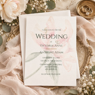 Rustic Floral Neutral Elegant Wedding  Invitation