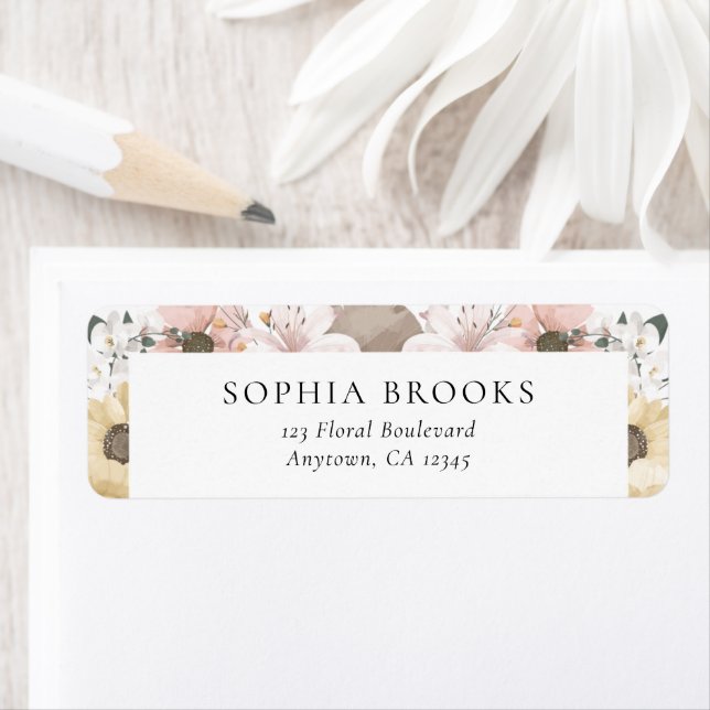 Rustic Floral Neutral Wedding Return Address (Insitu)