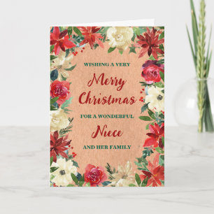 Rustic Floral Niece & Family Merry Christmas Card
