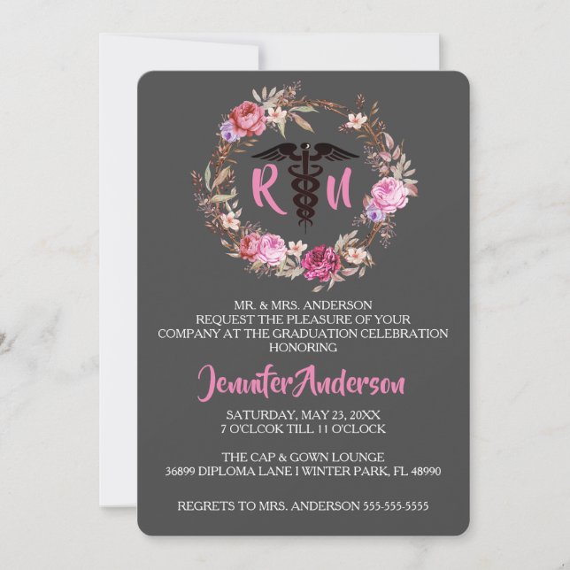 Rustic Floral Nursing School Graduation Invite (Front)