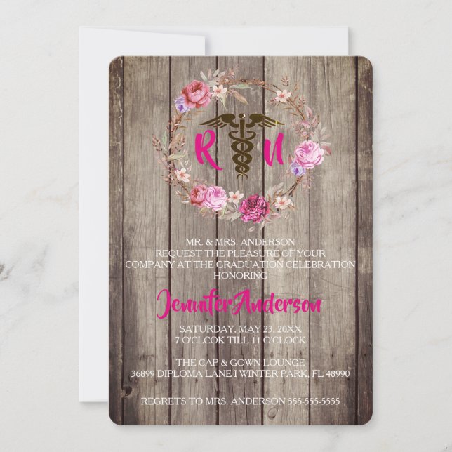 Rustic Floral Nursing School Invitation (Devant)