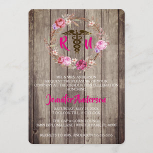 Rustic Floral Nursing School Invitation