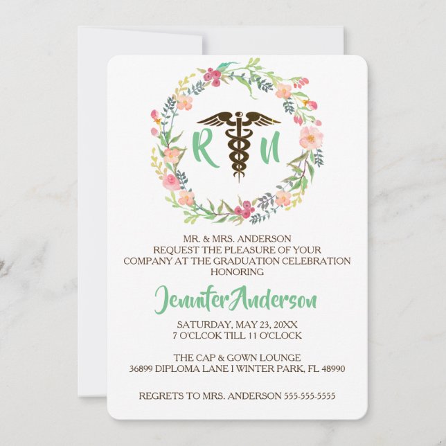 Rustic Floral Nursing School Invitation (Devant)