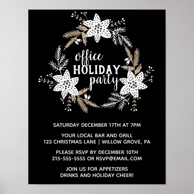 Rustic Floral Office Holiday Party Poster (Front)