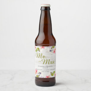 Rustic Floral on White Wood Beer Bottle Label