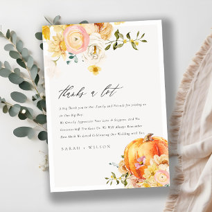 Rustic Floral Orange Autumn Pumpkin Wedding Thank  You Card