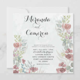 Rustic Floral Orange Watercolor Wedding Invitation