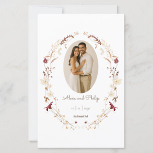 Rustic Floral Oval Photo Botanical Wreath Menu