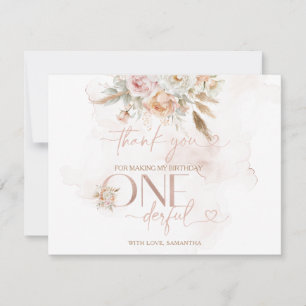Rustic Floral Pampas Isn't She Onederful Thank You Card
