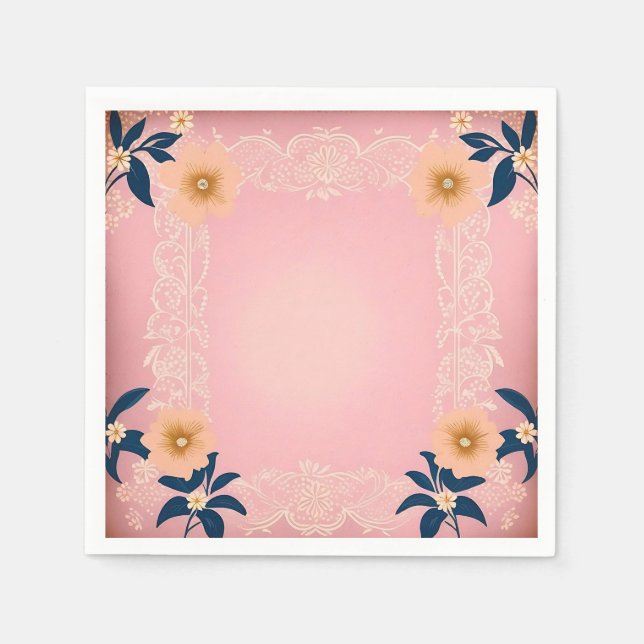 Rustic Floral Pattern on Light Pink Background Napkin (Front)