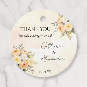 Rustic Floral Peach Roses Wedding Thank You Favour Tags