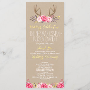 Rustic Floral Peony & Deer Antler Wedding Programs
