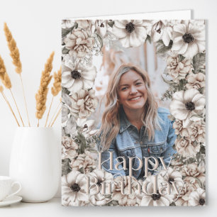 Rustic Floral Photo Birthday Card