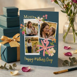 Rustic Floral Photo Collage Mother's Day Real Foil Holiday Card<br><div class="desc">Give Mom a gift that feels as warm as a summer afternoon. This elegant real foil pressed Mother’s Day card features a beautiful three-photo collage, allowing you to showcase your favorite moments—from quiet hugs to playful walks in the meadow. Set against a sophisticated deep teal background, the design is accented...</div>