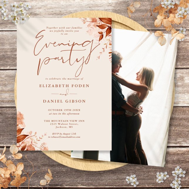 Rustic Floral Photo Wedding Evening Party Invitation (Rustic Floral Photo Wedding Evening Party Invitation)