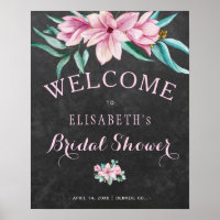 Rustic floral pink bridal shower welcome sign