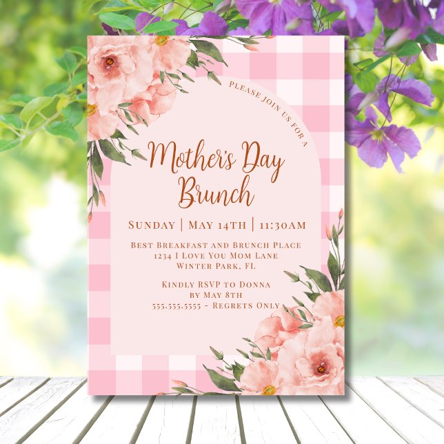 Rustic Floral Pink Copper Mother's Day Brunch Invitation (Creator Uploaded)