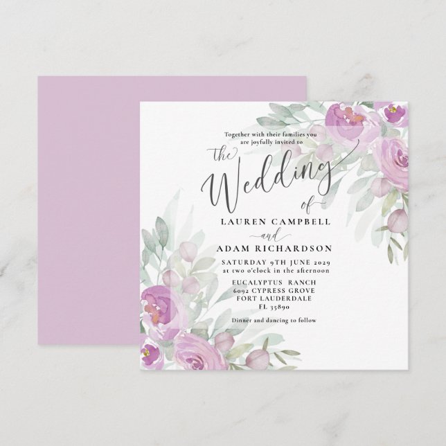 Rustic Floral Pink Eucalyptus Wedding Invitation (Front/Back)