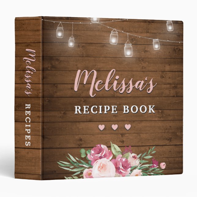Rustic Floral Pink Family Recipe Kitchen Meal Binder (Front/Spine)