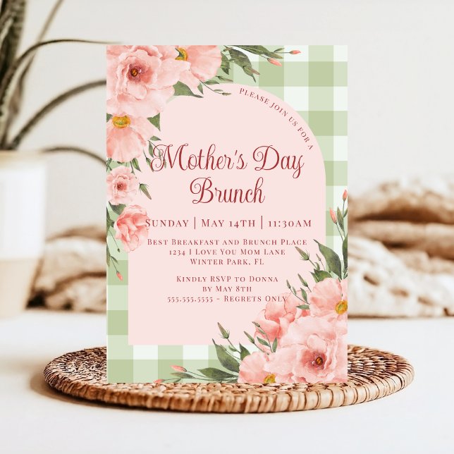 Rustic Floral Pink Mint Green Mother's Day Brunch Invitation (Creator Uploaded)