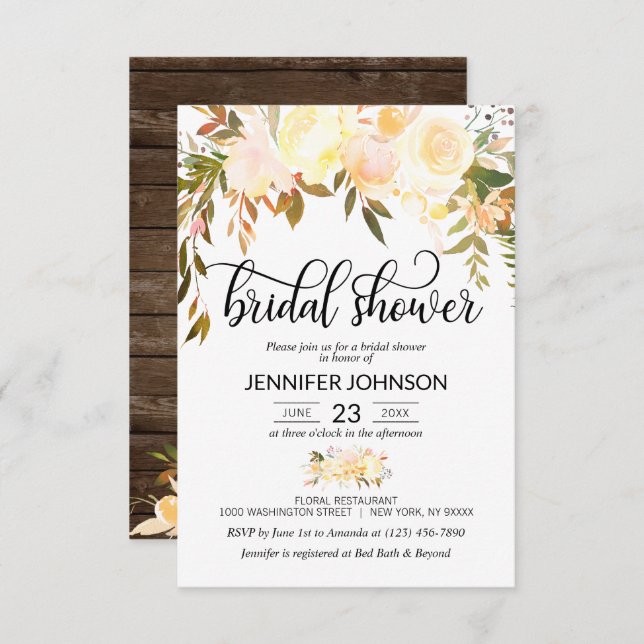 Rustic Floral Pink Orange Fall Bridal Shower Invitation (Front/Back)