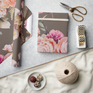 Rustic Floral Pink Peach Shabby Chic Modern Wrapping Paper