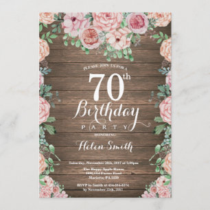 Rustic Floral Pink Peonies 70th Birthday Invitation