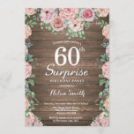 Rustic Floral Pink Peonies Surprise 60th Birthday Invitation<br><div class="desc">Rustic Floral Pink Peonies Surprise 60th Birthday Invitation for Women. Watercolor Floral Flower. Elegant Pink Rose and Peony Flowers. Adult Birthday. Rustic Wood Background. Country Vintage Retro. 13th 15th 16th 18th 20th 21st 30th 40th 50th 60th 70th 80th 90th 100th, Any Ages. For further customization, please click the "Customize it"...</div>