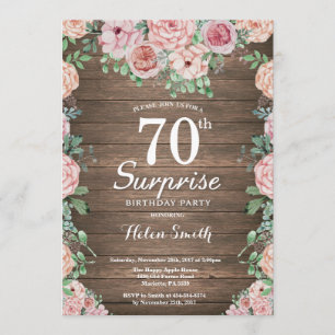 Rustic Floral Pink Peonies Surprise 70th Birthday Invitation