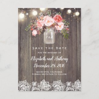 Rustic Floral Pink Save the Date Announcement Postcard