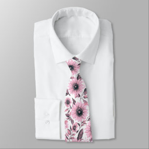 Rustic Floral Pink Sunflower Tie