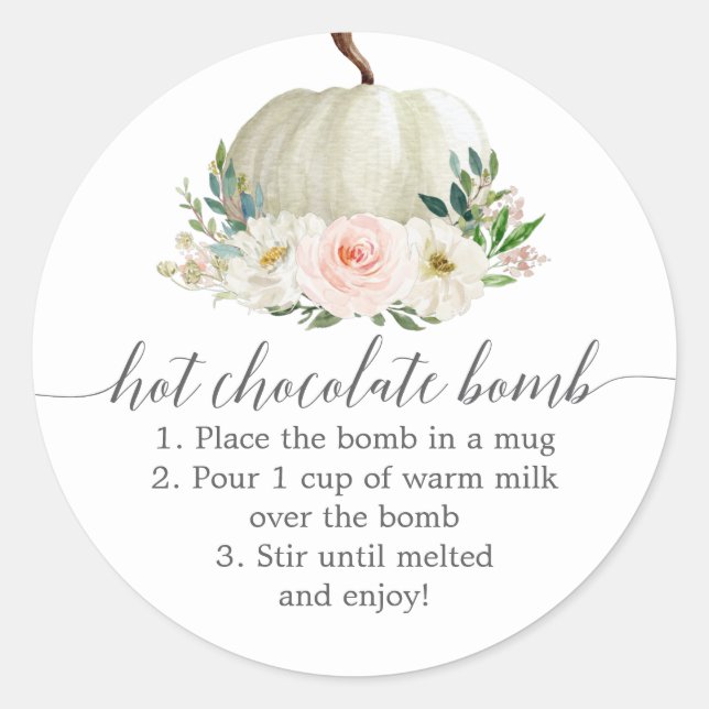 Rustic Floral Pumpkin Hot Chocolate Bomb Favour Cl Classic Round Sticker (Front)