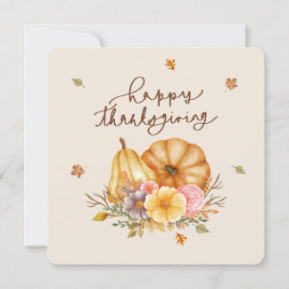 Rustic Floral Pumpkins Happy Thanksgiving Card