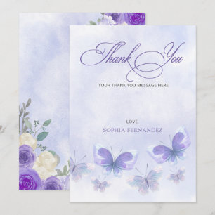 Rustic Floral Purple Lilac Butterflies Baby Shower Thank You Card