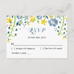 Rustic Floral R S V P Reply Card Navy Yellow