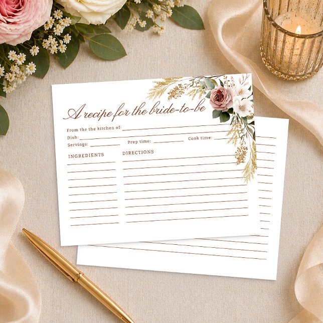 Rustic Floral Recipe Card for the Bride-to-Be (Recipe Card for the Bride to Be)