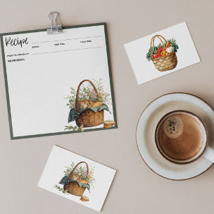 Rustic Floral Recipe Card   Vintage Picnic Basket 