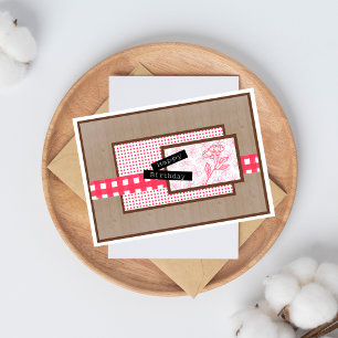 Rustic Floral Red Birthday Card