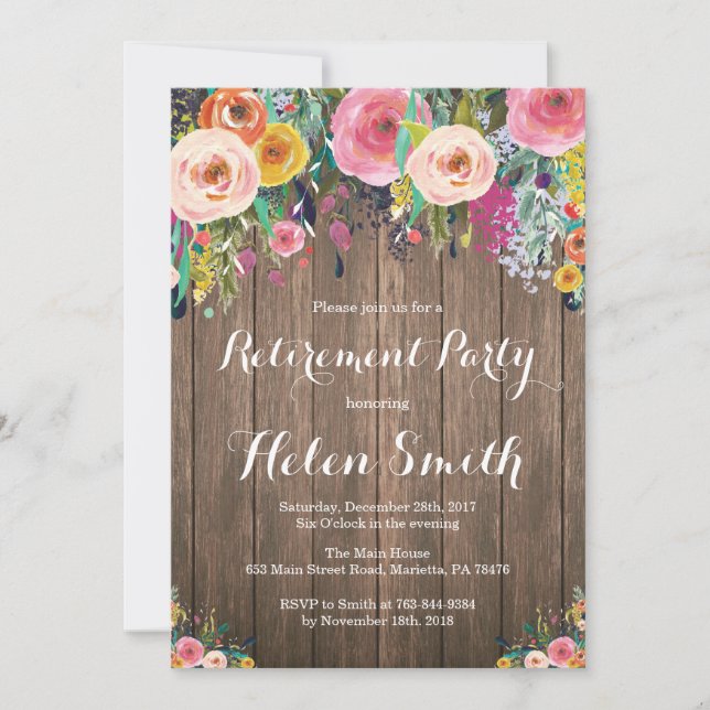 Rustic Floral Retirement Party Invitation Card (Front)